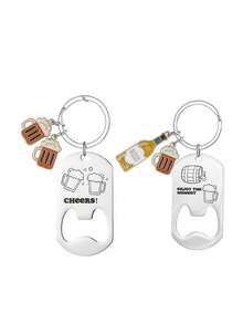 男士新款不锈钢啤酒瓶起子钥匙扣，DIY杯架，送给男友或父亲节的礼物 - 彩色 - 查看 2