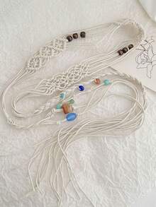 1pc Bohemian Woven Tassel Waist Rope, Beige For Women - Beige - View 3