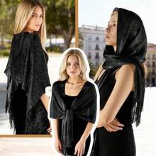 Shawls And Wraps For Evening Dresses With Buckle Sparkling Metallic Pashmina Shawl Wrap Scarf For Women Wedding Party - 黑色 - 查看 2