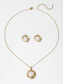 Bộ trang sức cao cấp bằng hợp kim đồng đính đá Zirconium - Hình cánh hoa dễ thương - Thích hợp để đeo hàng ngày. - Bộ ngọc trai tròn - Xem 5