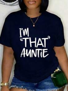 % Cotton I'That Auntie Funny Best Aunt Tee-Shirt Women's Summer Plus Size Classic Soft Crew Neck Tee Tops% Comfortable CottonLoose And Comfortable - 寶藍色 - 查看 6