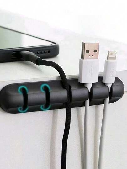 1 pieza Organizador de cables autoadhesivo de silicona, adecuado para cables de carga USB, computadoras, oficina, hogar, accesorios de escritorio