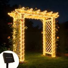 Tiras de luces LED alimentadas por energía solar con sensor de anochecer a amanecer, luces de cuerda de PVC suave resistentes al agua IPX4, 8 modos de iluminación, adecuadas para decoración de jardín, patio, piscina, boda y fiesta al aire libre - luz blanca cálida - Ver 5