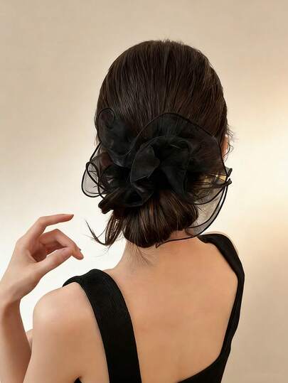 1/3 piezas Nuevos Scrunchies de flor negra 2026, adecuados para faldas de tul, lazos de pelo de moda y lindos, accesorios de pelo para salidas de primavera, fiestas y vacaciones de mujeres