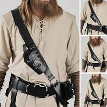Renaissance Style Faux Leather Sword Shoulder Strap, Multifunctional Leather Crossbody Strap With Double Sheath Set, Pirate Themed Halloween Accessory - A - View 7