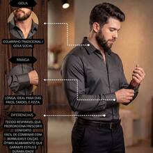 Men's Satin Shirt Premium Fabric Simple Regular Fit Button - 深灰色 - 查看 5