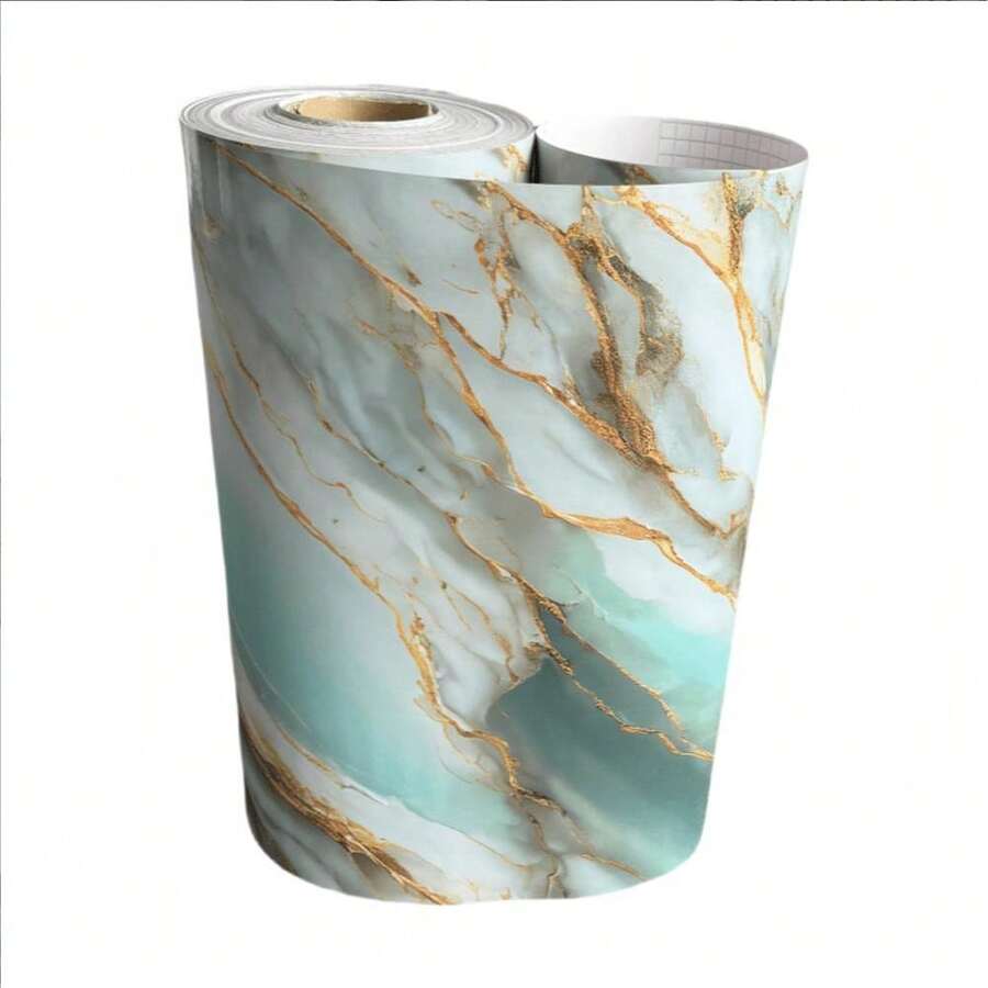 Giấy dán tường giả đá granit và đá cẩm thạch chống thấm nước và dầu mỡ, dễ dán, chất liệu vinyl, thích hợp trang trí phòng khách, nhà bếp và phòng ngủ. - Xanh mạ vàng - Xem 1