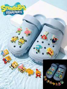 SpongeBob SquarePants 10/20个海绵宝宝、章鱼人、珊迪、蟹老板、小蜗卡通发光鞋扣，VC软橡胶鞋扣，DIY鞋配件 - 彩色 - 查看 4