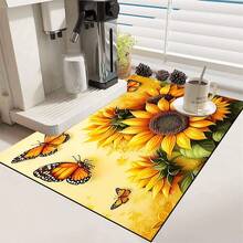 1pc Sunflower Print Kitchen Counter Dish Drying Mat, Super Absorbent, Hides Stains, Rubber Backed Multi-Purpose Dining & Kitchen Pad, Suitable For Coffee Maker, Dish Rack, Coffee Table, Countertop - Multicolor - View 14