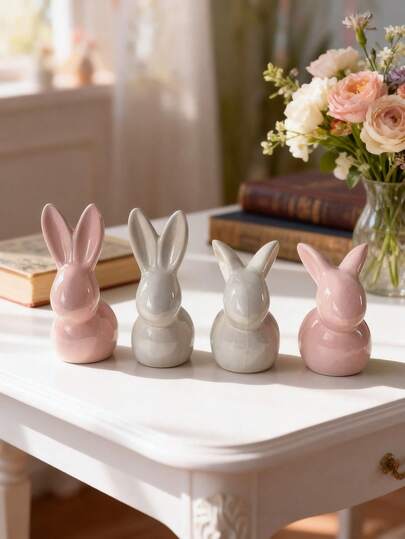 1 szt. Ceramiczna figurka królika – uroczy minimalistyczny styl, odpowiednia do dekoracji wielkanocnych, jako ekspozycja na biurko, dekoracja szafki wejściowej do salonu, dekoracja na przyjęcie świąteczne, idealny prezent