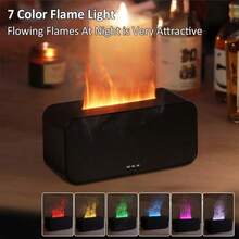 Bedside Cabinet Decor Colorful Flame Humidifier, Sleep Aid, With Timer Mode, 6 Color Variable Essential Oil Diffuser, Ultra Silent Soft Mist Aromatherapy Essential Oil Diffuser, For Home, Bedrooms, Offices - màu đen - Xem 2