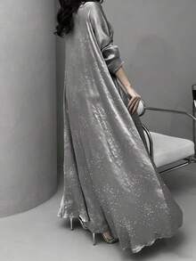 Nueva Abaya de moda para mujeres de Oriente Medio con decoración exquisita de rhinestones (patrones aleatorios de rhinestones) Primavera - Gris - Ver 6
