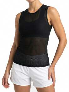 Camiseta interior sin mangas de secado rápido para mujer, capa base para ciclismo, camiseta deportiva que absorbe la humedad, chalecos para correr - Negro - Ver 2