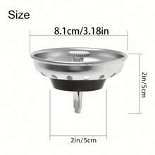 Rổ lọc rác bồn rửa bằng thép không gỉ 3-1/2" kèm nút chặn cao su, bộ thay thế cho cống thoát nước bồn rửa nhà bếp tiêu chuẩn. - Nhiều màu - Xem 2