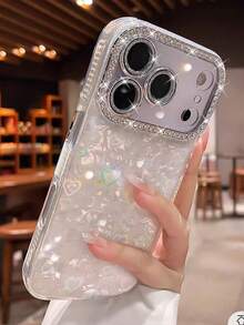 适用于 17 Pro Max/17 Pro/17 Air/17/16 Pro Max/16/16 Pro/16 Plus/15/15 Pro Max/15 Pro/15 Plus/11/12/13/14 Pro Max/11 Pro/11 Pro Max/12 Pro/12 Pro Max/13 Pro/13 Pro Max/7 Plus/14 Pro/14 Pro Max/14 Plus 的高级水钻亮白色心形手机壳，亚克力硬壳，简约创意 - 白色-鐳射愛心 - 查看 1