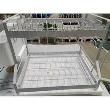 1 Set Escurridor de platos de metal de doble nivel con soporte para cubiertos, estante para tazas y bandeja de goteo, sin necesidad de perforar, ahorra espacio, resistente a la oxidación, organizador de almacenamiento de cocina resistente y duradero, fácil de limpiar, sostiene platos, tazas y utensilios - Multicolor - Ver 8