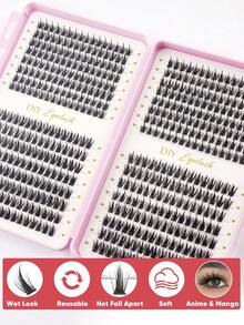512pcs Cluster False Eyelashes, Thick Curly Eyelash Extension Kit, D-Curl 8-16mm Mixed Length, DIY Eyelash Extension Set, Fluffy Soft Individual Lashes, Create Voluminous Natural Y2K Butterfly Makeup Effect, Easy DIY At Home, Long-Lasting Eyelash Glue, DIY Tweezers, Cluster Lashes - 彩色 - 查看 2