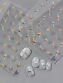 星星美甲贴纸，1张5D立体浮雕自粘DIY美甲贴纸 - 美甲用品及饰品，适合女孩和女士 - 春夏美甲，居家美甲沙龙必备 - 彩色 - 查看 4