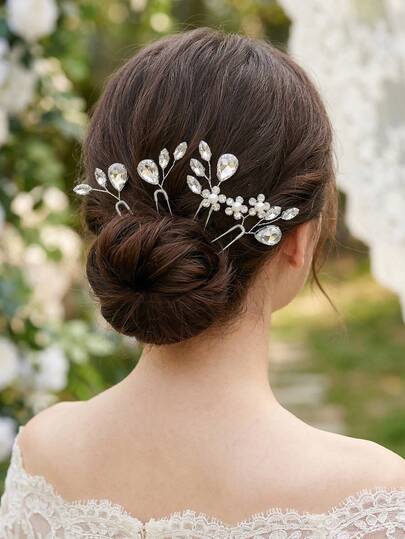 4pcs Elegant Bridal Crystal & Faux Pearl Hair Accessories Set, Suitable For Wedding & Banquet