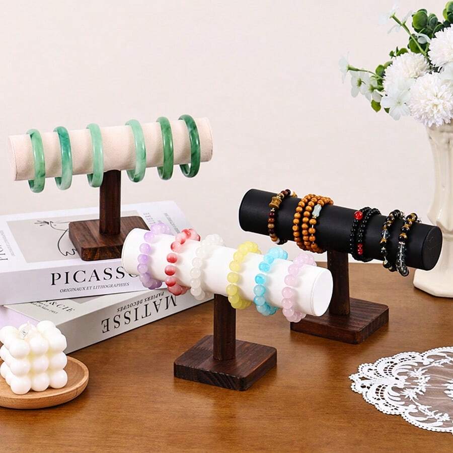 1pc Retro Walnut Wood Display Stand, Minimalist And Practical, Keeps Bracelets And Bangles Neatly Displayed, Declutters Desktop - Walnut Single-layer Bracelet Holder - View 1