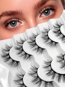 ENCHUW 5 pares de nuevas pestañas postizas 3D esponjosas, suaves, wispy, de volumen, naturales y largas, de mink falso, reutilizables, para maquillaje de vacaciones - Negro - Ver 1