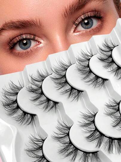 ENCHUW 5 pares de nuevas pestañas postizas 3D esponjosas, suaves, wispy, de volumen, naturales y largas, de mink falso, reutilizables, para maquillaje de vacaciones