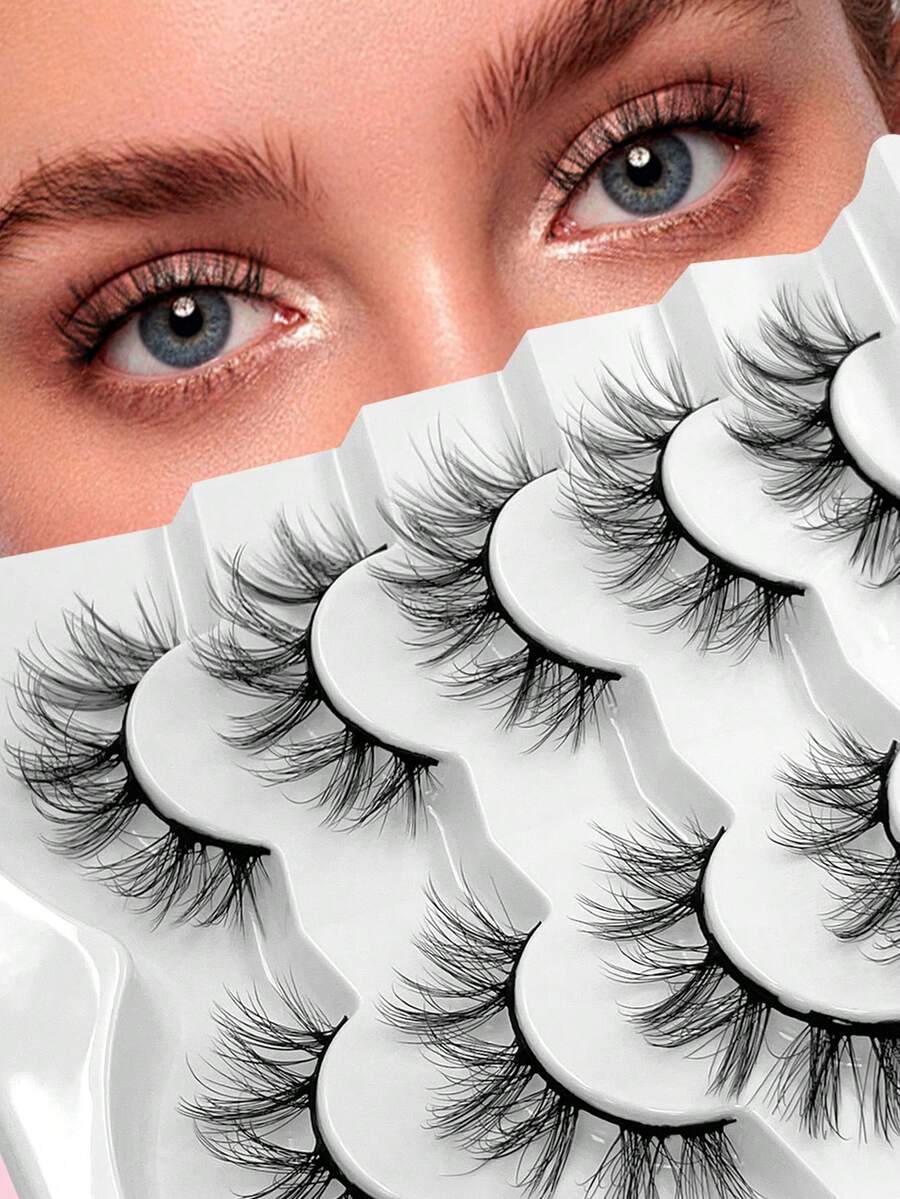 ENCHUW 5 pares de nuevas pestañas postizas 3D esponjosas, suaves, wispy, de volumen, naturales y largas, de mink falso, reutilizables, para maquillaje de vacaciones - Negro - Ver 1