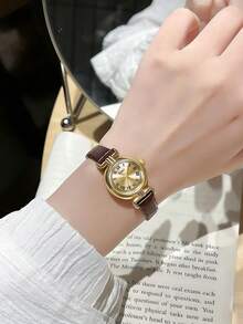 Đồng hồ đeo tay nữ, mặt tròn, dây da PU, kiểu dáng cổ điển retro, máy quartz, thích hợp đeo hàng ngày, làm quà sinh nhật, quà tựu trường, quà Lễ Tạ ơn và những dịp lãng mạn. - màu nâu - Xem 3