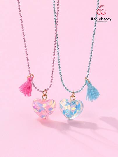 2pcs/Set Children's Fashionable Cute Cartoon BFF Best Friend Resin Heart, Shell, Unicorn Pendant Necklace Set, Suitable For Gift, Daily Wear, Festivals