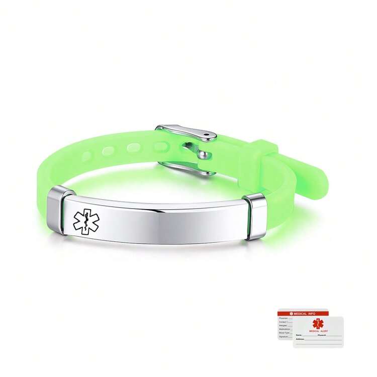 1 chiếc vòng tay bằng thép không gỉ khắc laser tối giản theo yêu cầu, dây đeo silicon có thể điều chỉnh, màu tím, đen, xanh lá cây, hồng, phù hợp cho cả nam và nữ, kèm theo thẻ y tế, món quà tuyệt vời cho gia đình và bạn bè. - Nhiều màu - Xem 14