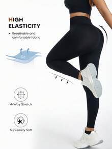 Women's Compression Leggings Butt Lifting Seamless High Waist Tummy Control Stretchy Shapewear Pants - Black - View 4