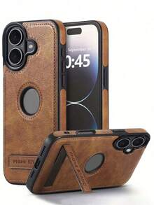 1pc Premium Leather Texture Shockproof Phone Case Compatible With IPhone 12 13 14 15 16 17 Pro Max Plus, Galaxy S24 S23 S22 Ultra Plus - 棕色 - 查看 4