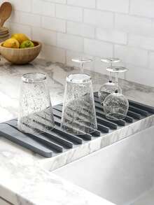 1片加厚硅胶厨房水槽垫 | 防滑、耐热、防水水槽台面沥水垫，带排水槽 - 易于清洁，可卷起晾干餐具，保护餐具、盘子和台面 - 彩色 - 查看 1