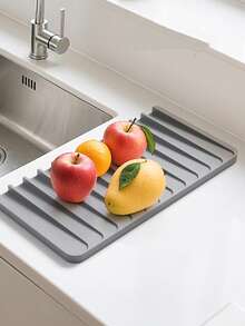 1片加厚硅胶厨房水槽垫 | 防滑、耐热、防水水槽台面沥水垫，带排水槽 - 易于清洁，可卷起晾干餐具，保护餐具、盘子和台面 - 彩色 - 查看 6