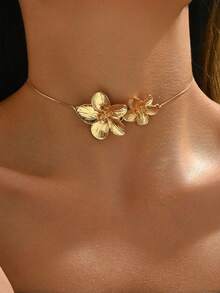 1pc Adjustable Elegant Golden Flower Design Necklace, Lightweight Charming Jewelry Suitable For Daily, Beach, Party Wear And Gift For Friends Valentines,Mom,Mother,Mother's Day,Gift - Vàng - Xem 6