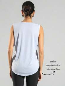 FITNATION Women's Fitness Tank Top With Elongated And Rounded Front And Back, Made From DRYFIT Technology Fabric, Ideal For The Gym. - 淺藍色 - 查看 4