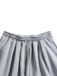 Plus Size Men's Casual Loose Drawstring Waist Solid Color Sports Pants - Light Grey - View 5
