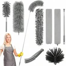 Bộ 8 chổi lau bụi có thể thu gọn, chiều dài thu gọn lên đến 112,2 inch, chổi lau bụi bằng sợi microfiber có thể giặt được, dùng để làm sạch quạt, trần nhà cao, mạng nhện, rèm cửa. - Màu xám - 112,2 inch - Xem 9