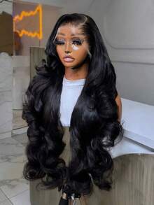 [40 Inch 200% Density] Body Wave Glueless Wigs Human Blended Hair 13x6 HD Transparent Lace Frontal Weaves Brazilian Virgin Hair Wig Pre Plucked Natural Hairline & Pre-Bleached Invisible Knots With Baby Hair Suitable For Women To Wear On Daily Or Holiday Occasions Synthetic Wig Cosplay Wigs Suitable For Halloween Or Parties - 自然色&黑色系 - 查看 1