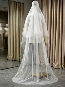 1件2米长极简双层新娘头纱，轻薄柔软，适合遮盖面部，可搭配婚纱，适合教堂式或海滩婚礼 - 彩色 - 查看 7