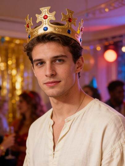 男士仿宝石皇冠头饰，生日派对国王头箍服装，国王角色扮演道具，节日活动头饰