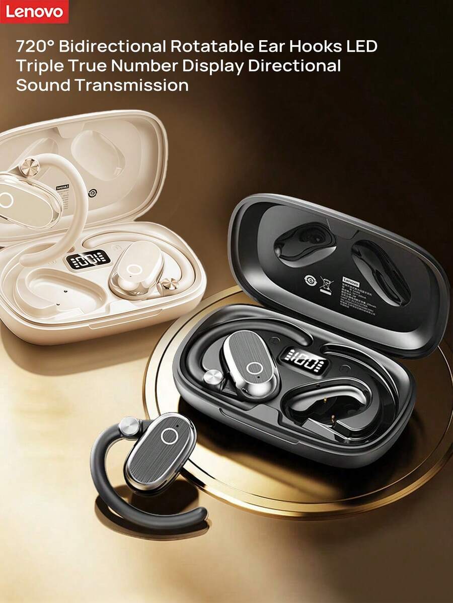Lenovo Auriculares Bluetooth EA366 con gancho para la oreja, conducción ósea de diseño abierto, conexión Bluetooth 5.4 estable, resistentes al sudor y a las caídas para la práctica deportiva, compatibles con Apple, Huawei y Xiaomi. - Ver 1