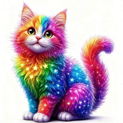7inch Colorful Glitter Rainbow Cat Vinyl Decal- Self-Adhesive Glossy Irregular Shape Car Sticker, Suitable For Laptops, Bottles, Trucks, Phones, Motorcycles, Windows, Walls- Fantasy Animal Theme, Laptop Decoration, Bright Design