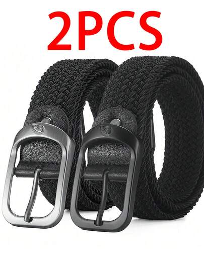 两件套时尚男士休闲多功能编织弹力腰带 - 无需打孔，适合户外运动爱好者和日常休闲穿着，可搭配西裤和牛仔裤，男女皆宜
