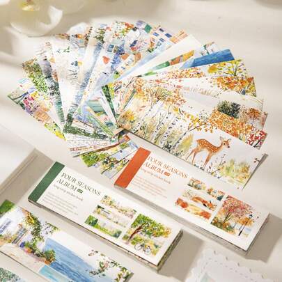 24 piezas/paquete Pegatinas con temática de paisajes naturales, pegatinas decorativas creativas y estéticas, materiales de manualidades para decoración DIY, regalo de vacaciones, suministros escolares personalizados para scrapbooking