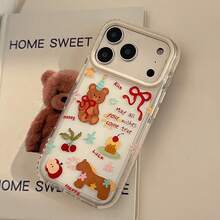 1个可爱红色水果小熊涂鸦手机壳，适用于 17 Pro Max、16、15、14，透明软壳，甜美、少女、创意、小众、可爱宠物、软妹、ins风 - 彩色 - 查看 6