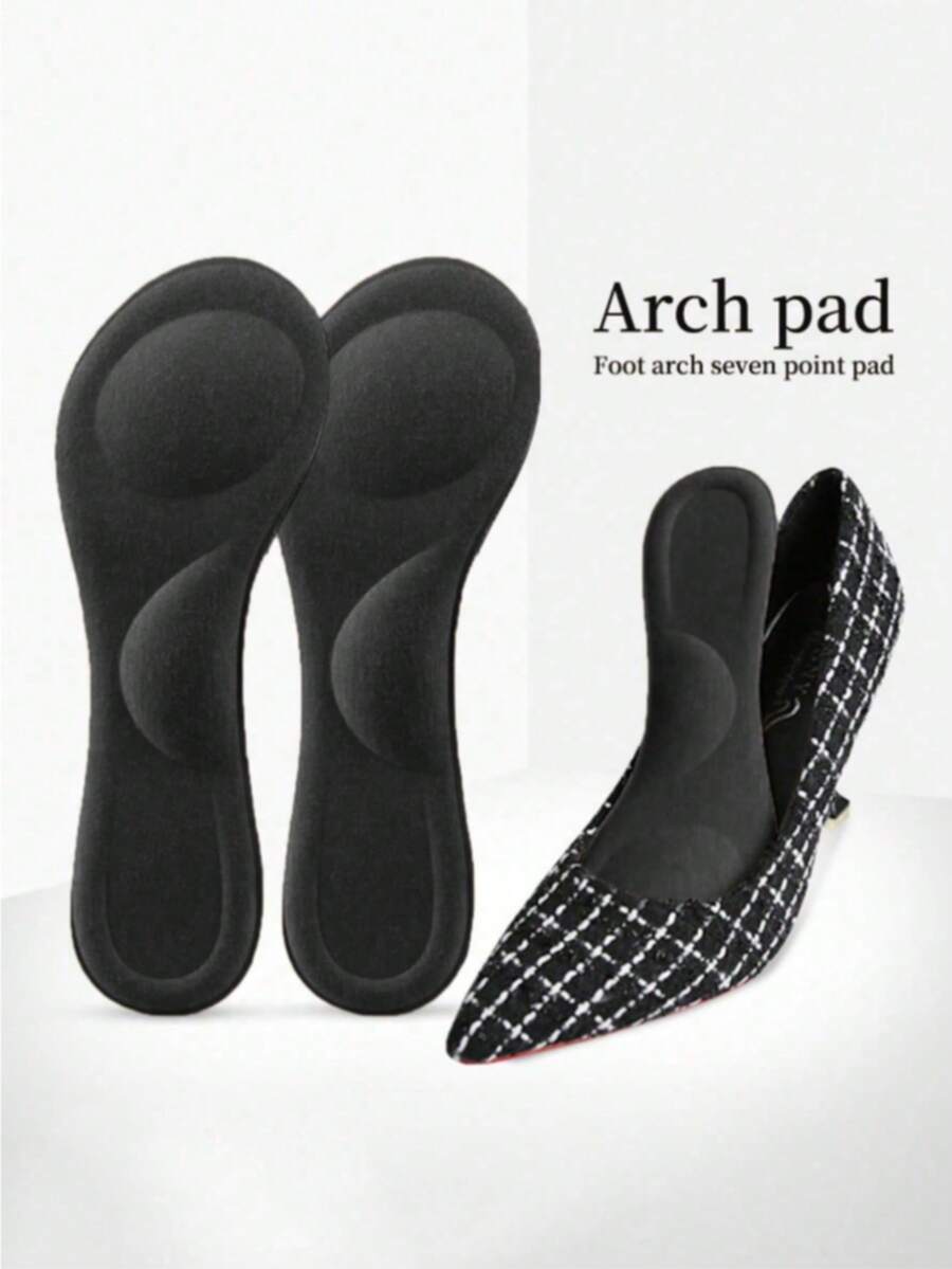 1 par de plantillas de soporte de arco 3D, almohadillas de cojín cómodas para tacones altos y planos, transpirables y absorbentes del sudor - Negro - Ver 1