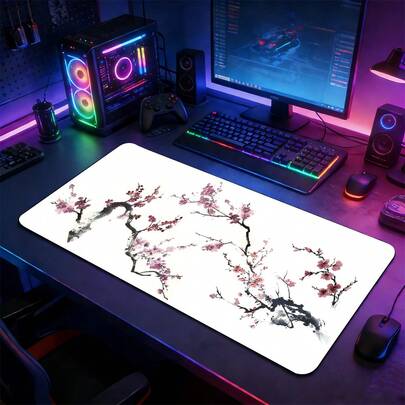 YUFZX Tấm lót chuột chơi game cỡ XXL in hình hoa mai thủy mặc Trung Quốc, thảm trải bàn lớn có đế cao su chống trượt, viền may chắc chắn, có thể giặt được, phù hợp cho dàn máy chơi game tại nhà và văn phòng, món quà lý tưởng cho game thủ và những người yêu thích nghệ thuật Trung Quốc.