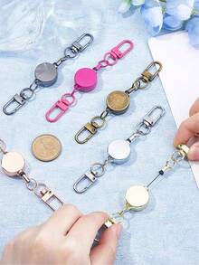 1pc Anti-Theft Metal Retractable Keychain, Elastic Keychain, Keychain Accessories, Car Keychain, Men's Keychain, Nurse/Office/Student ID Badge Holder, Carabiner, Car Keychain, Suitable As Friend Gift, Party Gift. - Multicolor - View 5