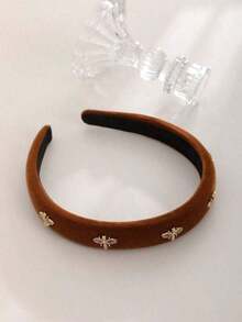 1pc 2cm Wide Women Black Velvet Decor Headband Elegant Sweet Fashion School Party Wedding Daily Wear Autumn Winter Hairband Hair Hoop Hair Accessories - 棕色 - 查看 2